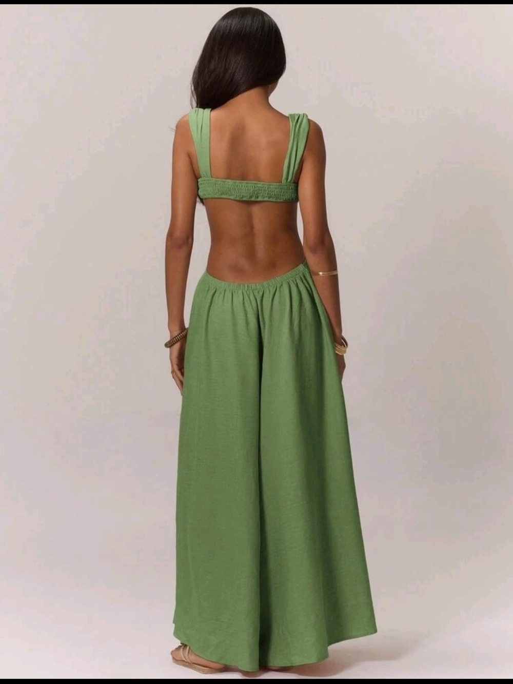 Sage Green Wide-Leg Jumpsuit with Front Tie XL - Picture 3 of 9